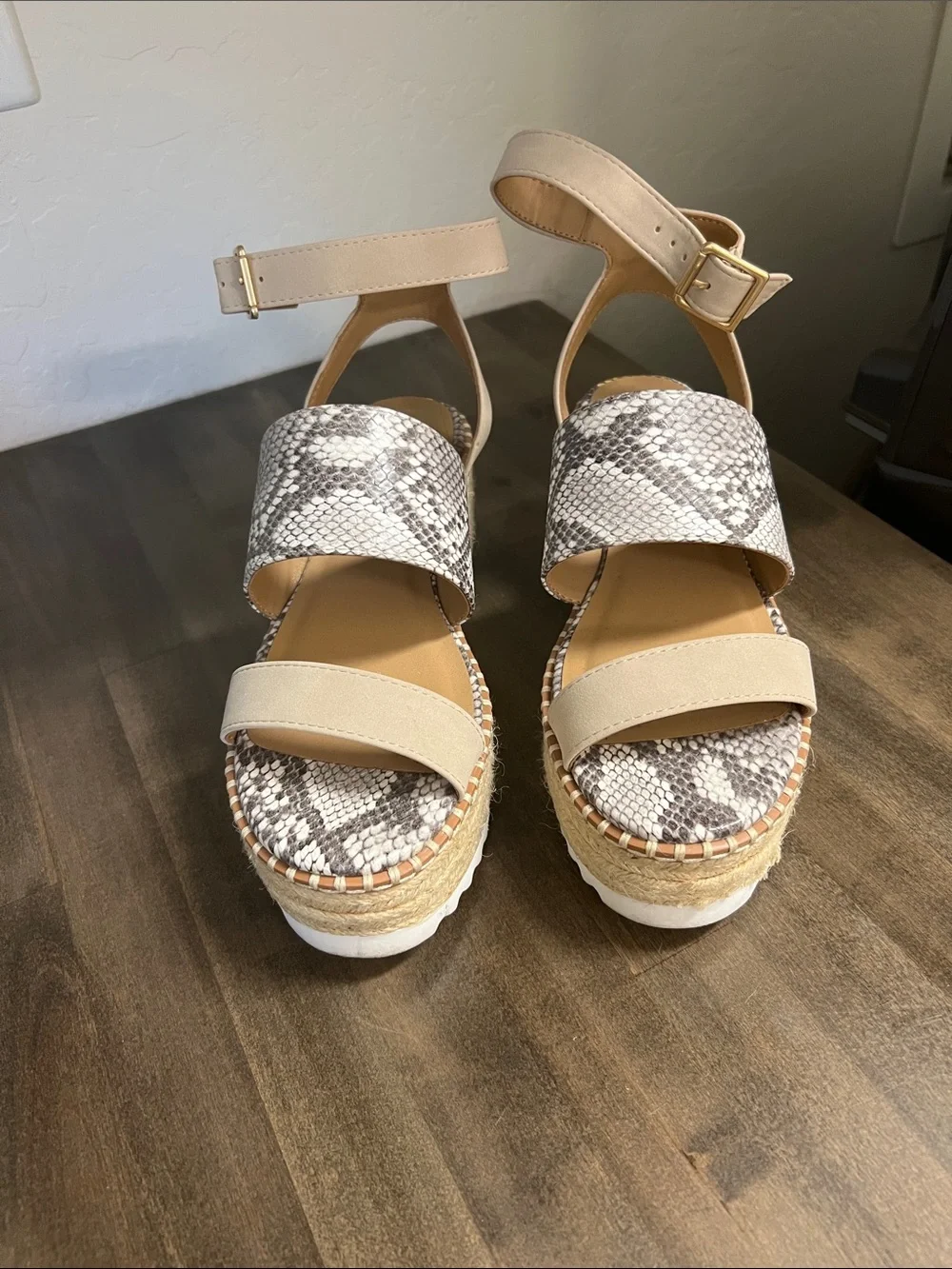 Soda Beige and Snake-Print Espadrille Platform Sandals